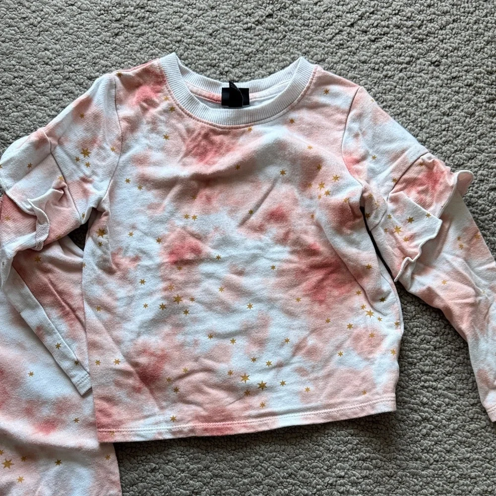 art class Pink Tie-Dye Star Ruffle Sleeve Pajama Set